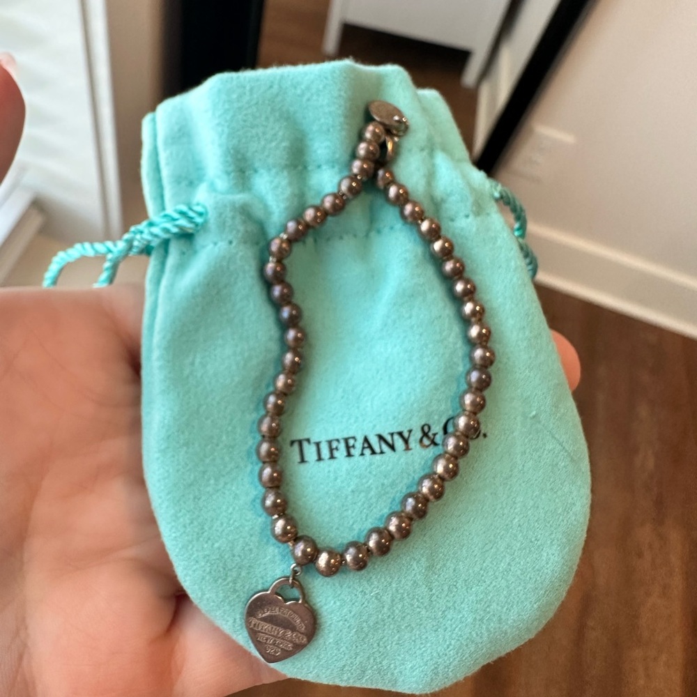 Tiffany & Co. Silver Bead Bracelet with Heart Tag